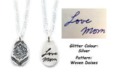 Small Glittery Handwriting Necklace - Memorial Jewelry, Teardrop shape with Colour and Design