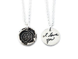 Actual Writing Signature and Design on a Silver Circle Shape Pendant - Small