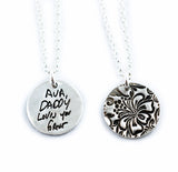 Actual Writing Signature and Design on a Silver Circle Shape Pendant - Small