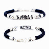 Latitude and Longitude Coordinates Bracelet - hand braided Genuine Leather and Sterling