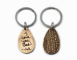Actual HANDWRITING Jewelry Signature Bronze Keychain - teardrop shape