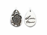 Actual Writing Signature and Design on a Silver Teardrop Shape Pendant