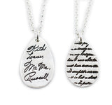 Actual Writing Signature and Design on a Silver Teardrop Shape Pendant