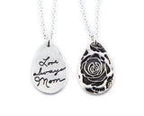 Actual Writing Signature and Design on a Silver Teardrop Shape Pendant
