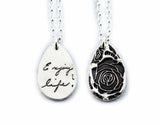 Actual Writing Signature and Design on a Silver Teardrop Shape Pendant