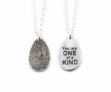 Fingerprint on a Silver Teardrop Shape Pendant