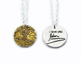 Actual Writing Signature and Colour Design on a Silver Circle Shape Pendant