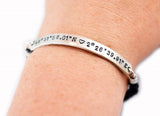 Latitude and Longitude Coordinates Bracelet - hand braided Genuine Leather and Sterling