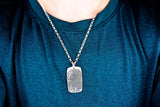 Actual HANDWRITING and Fingerprint Silver Pendant - Large - Dog Tag Shaped