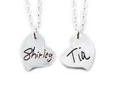 Your Loved One's Actual Handwriting on a Double Sided Silver Heart Shape Pendant