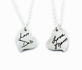 Your Loved One's Actual Handwriting on a Double Sided Silver Heart Shape Pendant