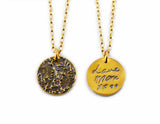 24k Gold Plated Actual Writing Signature and Design on a Silver Circle Shape Pendant