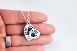 Handprint and Footprint Necklace - Silver Pendant with Birthstone and Name