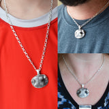 3D Silver Dog Nose Print Pendant on a keychain or necklace - THICK CHAIN