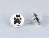 Dog or Cat Paw Print on a Custom set of Silver Cufflinks