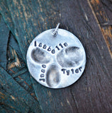 Fingerprint Jewelry, Fingerprint Necklace - Silver 3 Fingerprints Pendant with names and birthstones