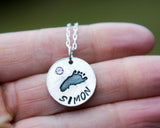 Keepsake Baby Footprint or handprint pendant with Name and Birthstone