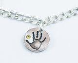Hand Print Bracelet and Footprint Charm Bracelet - Pendant with Birthstones
