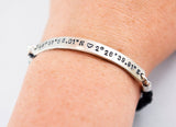 Latitude and Longitude Coordinates Bracelet - hand braided Genuine Leather and Sterling