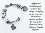 Silver Cat or Dog Partial Paw Print Charm - Heart Shape - Pandora Compatible