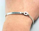 ID Bracelet with Birthstone - Sterling Silver Stamped Bar