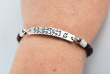 Latitude and Longitude Coordinates Bracelet - hand braided Genuine Leather and Sterling