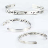 GPS or Latitude Longitude coordinates Sterling Silver cuff bracelet
