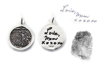 Handwriting and Fingerprint on a Bordered Circle Shaped Silver Pendant
