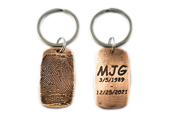 Bronze Fingerprint Keychain Memorial Jewelry - Double Sided Bronze Keychain