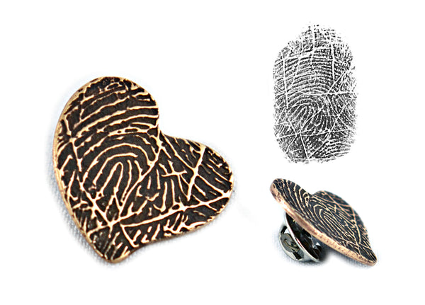 Whimsical Heart Bronze Fingerprint Pin