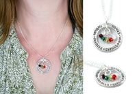Circle With Family Names and hanging Swarovski Element Birthstone Beads Custom Necklace