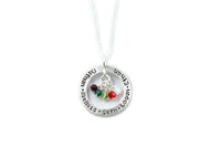 Circle With Family Names and hanging Swarovski Element Birthstone Beads Custom Necklace