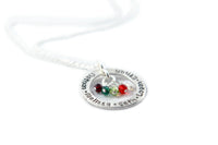 Circle With Family Names and hanging Swarovski Element Birthstone Beads Custom Necklace