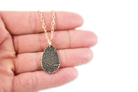 Bronze Teardrop Fingerprint and Handwriting Pendant Necklace