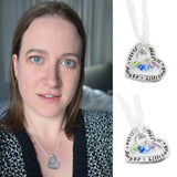 Heart With Family Names and hanging Swarovski Element Birthstone Beads Custom Necklace