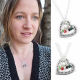 Heart With Family Names and hanging Swarovski Element Birthstone Beads Custom Necklace