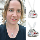 Heart With Family Names and hanging Swarovski Element Birthstone Beads Custom Necklace