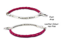 Medical Alert Leather and Sterling Silver Fashionable Medical ID Bracelet