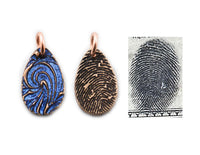 Small Glittery Fingerprint Bronze Necklace - Memorial Jewelry, Teardrop shape with Colour and Design