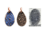 Small Glittery Fingerprint Bronze Necklace - Memorial Jewelry, Teardrop shape with Colour and Design