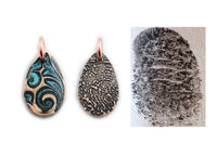 Small Glittery Fingerprint Bronze Necklace - Memorial Jewelry, Teardrop shape with Colour and Design