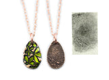 Small Glittery Fingerprint Bronze Necklace - Memorial Jewelry, Teardrop shape with Colour and Design