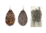 Small Glittery Fingerprint Bronze Necklace - Memorial Jewelry, Teardrop shape with Colour and Design