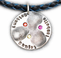 Fingerprint Jewelry, Fingerprint Necklace - Silver 3 Fingerprints Pendant with names and birthstones