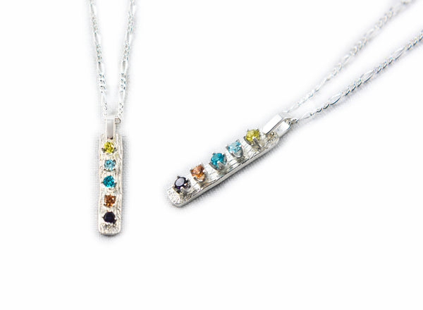 Silver Birthstone Family bark texture Necklace