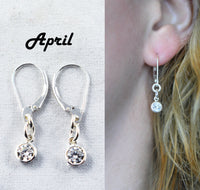 Silver April CZ stone Dangle Earrings