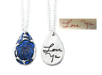 Glittery Handwriting Necklace - Memorial Jewelry, Teardrop shape with Colour and Design