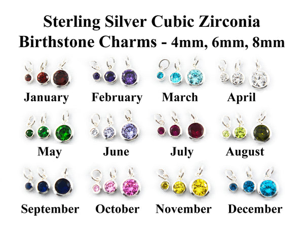 ADD ON to Jewelry: Sterling Silver Cubic Zirconia Birthstone Charms