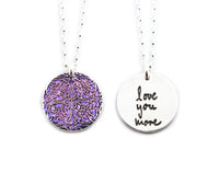 Glittery Handwriting Necklace - Memorial Jewelry, Circle shape with Colour and Design