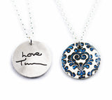 Glittery Handwriting Necklace - Memorial Jewelry, Circle shape with Colour and Design